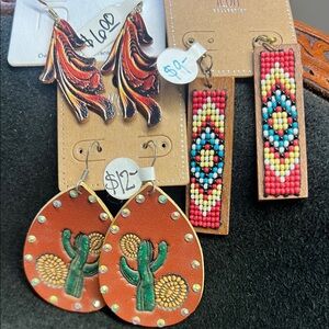 3 Pair Western Earrings